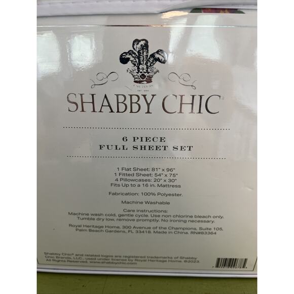 Shabby Chic Rachel Ashwell Green Blue Pink Floral Roses 6pc Full Sheet Set - Picture 3 of 4